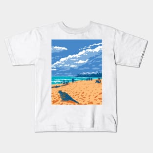 Waimea Bay Beach in Pupukea Marine Life Conservation District North Shore Oahu Hawaii USA WPA Art Deco Poster Kids T-Shirt